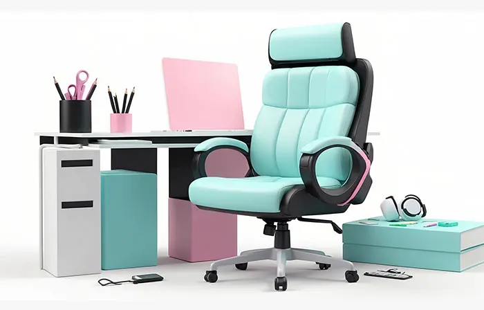 Office Table Workspace Realistic 3D Design Art Illustration